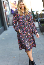 Load image into Gallery viewer, Flirtatious Black Ditzy Floral Fit &amp; Flare Midi Dress