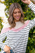 Load image into Gallery viewer, Ivory Multi Stripe Eyelet Chevron Color Block Top