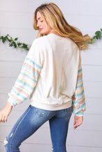Load image into Gallery viewer, Oatmeal Lace V Neck Vintage Stripe Pullover