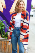 Load image into Gallery viewer, All Put Together Rust &amp; Navy Striped Pocketed Cardigan