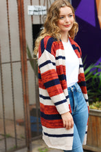 Load image into Gallery viewer, All Put Together Rust &amp; Navy Striped Pocketed Cardigan