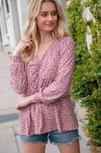 Load image into Gallery viewer, Mauve V Neck Shirred Babydoll Leopard Pint Top