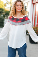 Load image into Gallery viewer, Pretty in Plaid Red &amp; Grey Buffalo Plaid Hacci Outseam Top