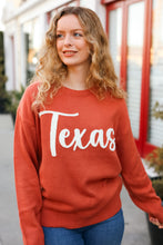 Load image into Gallery viewer, Game Day Burnt Orange &quot;Texas&quot; Embroidery Pop Up Sweater