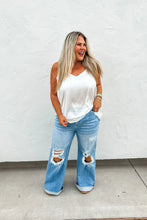 Load image into Gallery viewer, Blakely Lightwash Distressed Flares- OPEN NOW