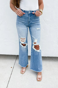 Blakely Lightwash Distressed Flares- OPEN NOW