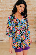 Load image into Gallery viewer, Dreamer Peplum Top in Black Multi Floral