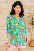 Load image into Gallery viewer, Dreamer Peplum Top in Emerald and Pink Floral