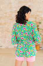 Load image into Gallery viewer, Dreamer Peplum Top in Emerald and Pink Floral