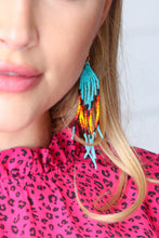 Load image into Gallery viewer, Teal Sunrise Beaded Pyramid Drop Earrings