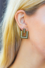 Load image into Gallery viewer, Gold Geometric Rhinestone Detail Dangle Earrings