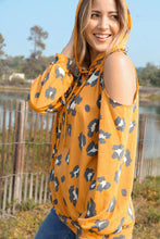 Load image into Gallery viewer, Leopard Print Cold Shoulder Hoodie Top