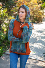 Load image into Gallery viewer, Rust Cashmere Feel Plaid Raglan Hoodie