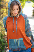 Load image into Gallery viewer, Rust Cashmere Feel Plaid Raglan Hoodie