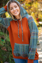 Load image into Gallery viewer, Rust Cashmere Feel Plaid Raglan Hoodie