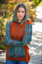 Load image into Gallery viewer, Rust Cashmere Feel Plaid Raglan Hoodie