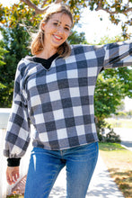 Load image into Gallery viewer, Black Plaid Hacci V Neck Color Block Knit Top