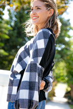 Load image into Gallery viewer, Black Plaid Hacci V Neck Color Block Knit Top