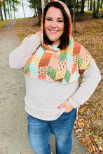Load image into Gallery viewer, Rust &amp; Olive Patchwork Print Yoke Hoodie Top