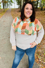 Load image into Gallery viewer, Rust &amp; Olive Patchwork Print Yoke Hoodie Top