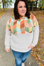 Load image into Gallery viewer, Rust &amp; Olive Patchwork Print Yoke Hoodie Top