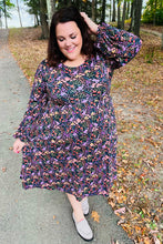 Load image into Gallery viewer, Flirtatious Black Ditzy Floral Fit &amp; Flare Midi Dress