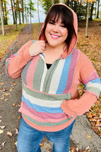 Load image into Gallery viewer, Feeling Vintage Rust &amp; Blue Stripe Textured Notched Hoodie