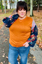 Load image into Gallery viewer, On Your Way Rust &amp; Navy Floral Textured Hacci Top