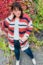 Load image into Gallery viewer, All Put Together Rust &amp; Navy Striped Pocketed Cardigan