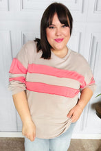Load image into Gallery viewer, Rally Day Taupe &amp; Coral Game Day Stripe Outseam Terry Top