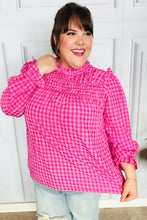 Load image into Gallery viewer, Lost In Love Fuchsia Gingham Shirred Mock Neck Top