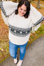 Load image into Gallery viewer, Ready For Anything Taupe &amp; Black Tassel Aztec Sweater