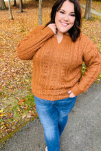 Load image into Gallery viewer, Can&#39;t Resist Rust Cable Knit Notched Neck Pullover Sweater