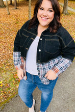 Load image into Gallery viewer, Seize The Day Black Denim &amp; Plaid Cut Edge Jacket