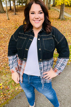 Load image into Gallery viewer, Seize The Day Black Denim &amp; Plaid Cut Edge Jacket