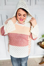 Load image into Gallery viewer, Look of Love Oatmeal &amp; Peach Color Block Crochet Hoodie