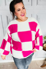Load image into Gallery viewer, Tried &amp; True Fuchsia Checkered Oversized Knit Sweater
