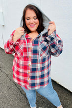 Load image into Gallery viewer, Face the Day Red/Navy Plaid Color Block Hoodie Shacket