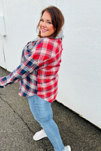 Load image into Gallery viewer, Face the Day Red/Navy Plaid Color Block Hoodie Shacket