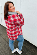 Load image into Gallery viewer, Face the Day Red/Navy Plaid Color Block Hoodie Shacket