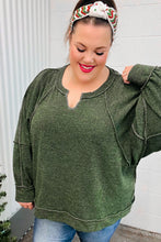 Load image into Gallery viewer, The Slouchy Olive Two Tone Knit Notched Raglan Top