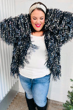 Load image into Gallery viewer, Dazzling Black &amp; Multicolor Fuzzy Fringe Knit Cardigan