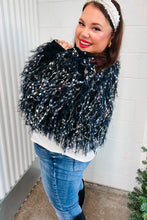 Load image into Gallery viewer, Dazzling Black &amp; Multicolor Fuzzy Fringe Knit Cardigan