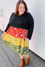 Load image into Gallery viewer, Black Floral Color Block Tiered Babydoll Dress
