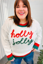 Load image into Gallery viewer, Hohoho Red &amp; Green &quot;Holly Jolly&quot; Lurex Embroidered Sweater