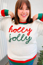 Load image into Gallery viewer, Hohoho Red &amp; Green &quot;Holly Jolly&quot; Lurex Embroidered Sweater
