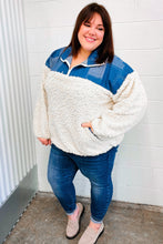 Load image into Gallery viewer, Good Vibes Denim &amp; Ivory Patchwork Sherpa Half Zip Pullover