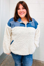 Load image into Gallery viewer, Good Vibes Denim &amp; Ivory Patchwork Sherpa Half Zip Pullover