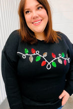Load image into Gallery viewer, It&#39;s Lit Black Sequin Embroidered Christmas Lights Sweater