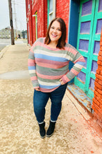 Load image into Gallery viewer, Feeling Bold Blue/Olive Textured Vintage Stripe Top
